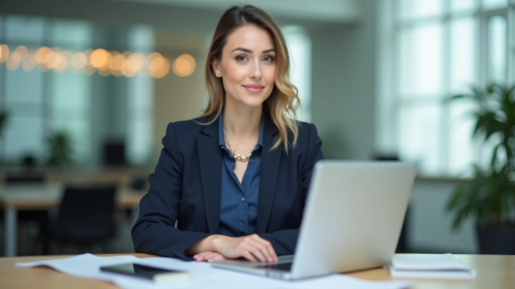 Professional accountant working at modern desk with laptop and financial documents