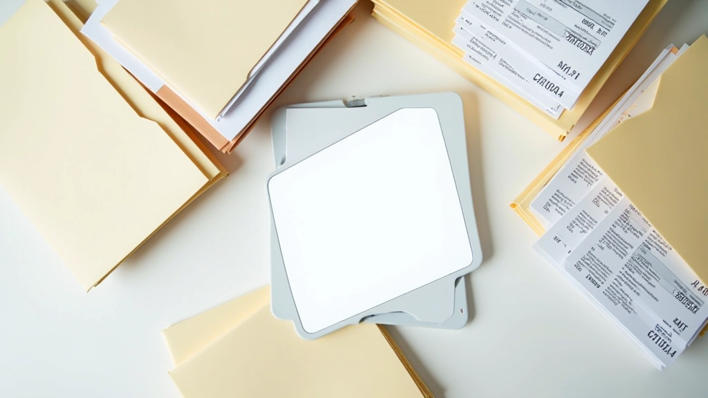 Different filing methods displayed including digital folder system, labeled envelopes by month, and category-based filing organization