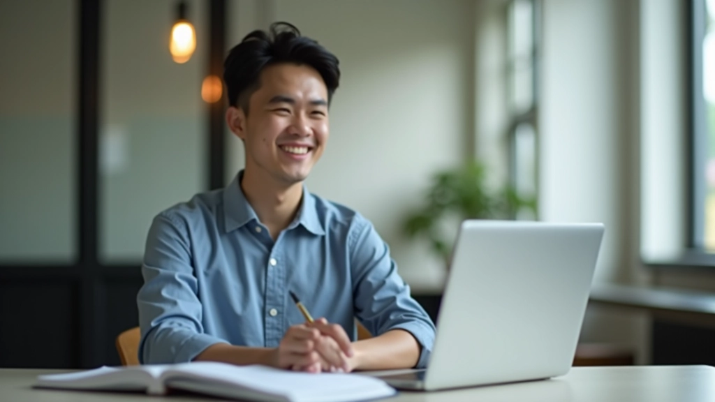 Student studying accounting at laptop with notebook, focused on learning debit and credit concepts